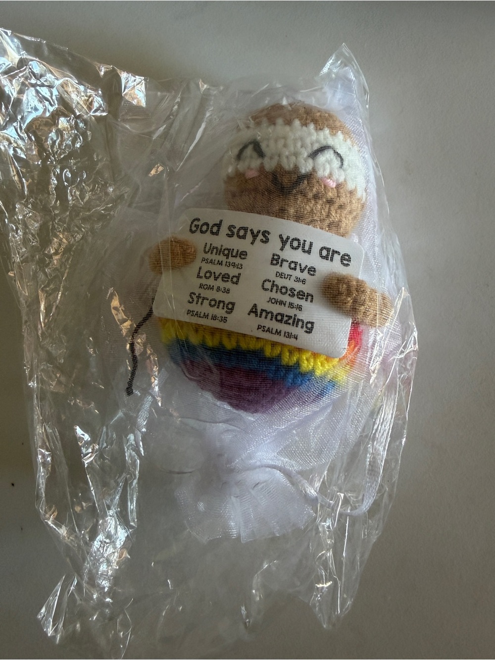 Handmade Crochet Rainbow Angel Doll with Encouraging Message